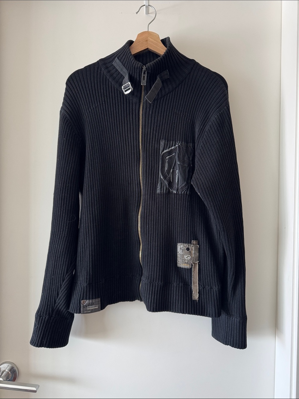 G-Star Raw Rib Knit Zip Sweater Jacket Black Men’s XL Y2K